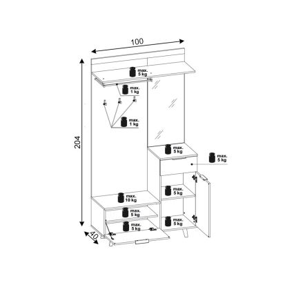 Előszobafal SVEN tükörrel, barna/grafit