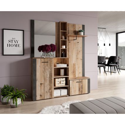 Előszobafal tükörrel KEVIN, barna/fekete