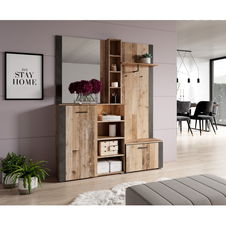 Előszobafal tükörrel KEVIN, barna/fekete