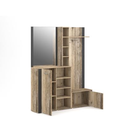 Előszobafal tükörrel KEVIN, barna/fekete