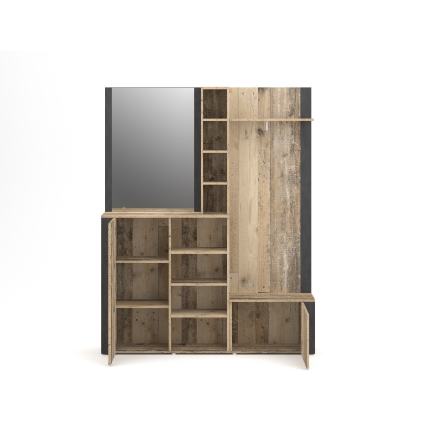 Előszobafal tükörrel KEVIN, barna/fekete