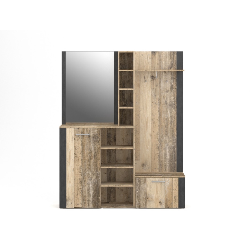 Előszobafal tükörrel KEVIN, barna/fekete