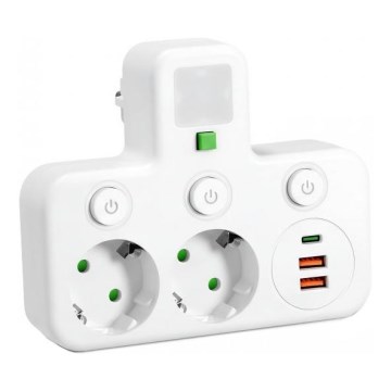 Elosztó aljzat kapcsolóval és LED-világítással LINEA PRO 2Z + 3xUSB A/C SCHUKO 4000K fehér