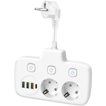 Elosztóaljzat kapcsolóval LINEA 2x230V + 4xUSB A/C SCHUKO fehér