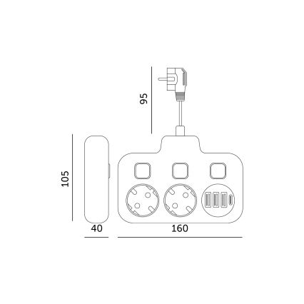 Elosztóaljzat kapcsolóval LINEA 2x230V + 4xUSB A/C SCHUKO fehér