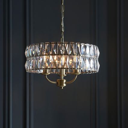 Endon 106243 - Láncos csillár CLIFTON 3xE14/6W/230V Ø 38,5 cm sárgaréz/átlátszó