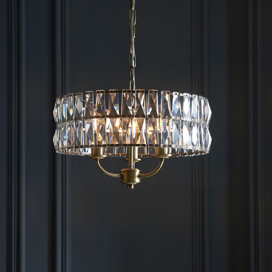 Endon 106243 - Láncos csillár CLIFTON 3xE14/6W/230V Ø 38,5 cm sárgaréz/átlátszó