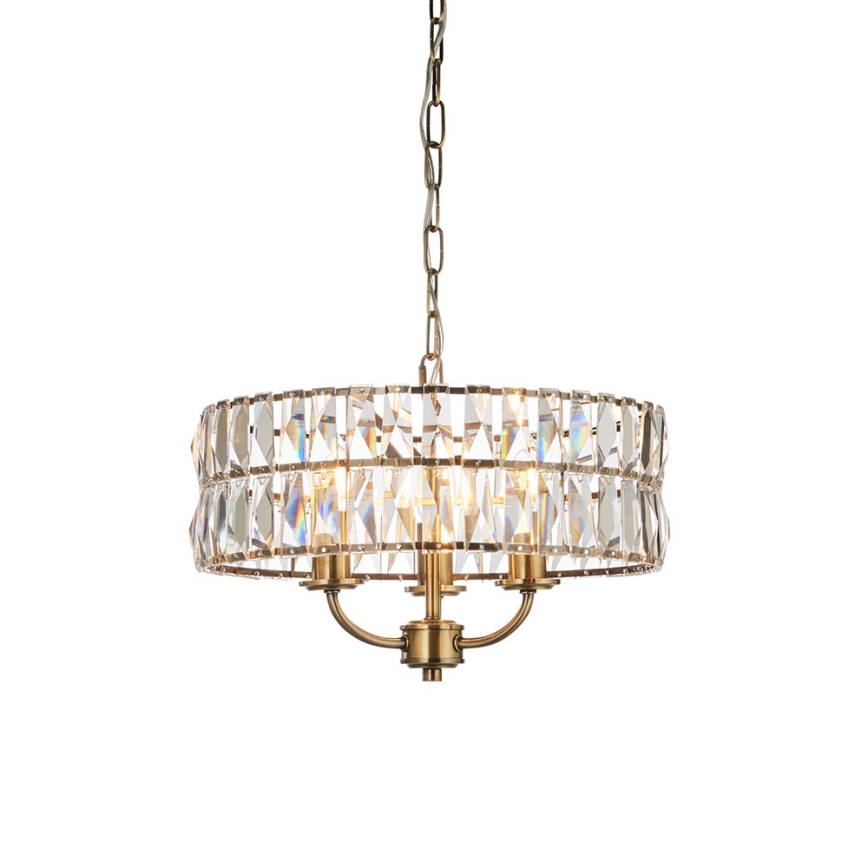Endon 106243 - Láncos csillár CLIFTON 3xE14/6W/230V Ø 38,5 cm sárgaréz/átlátszó