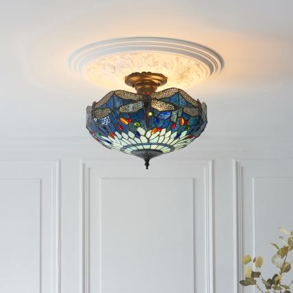 Endon 111897 - Felületre szerelhető Tiffany DRAGONFLY csillár 3xE27/10W/230V, átmérő 41 cm