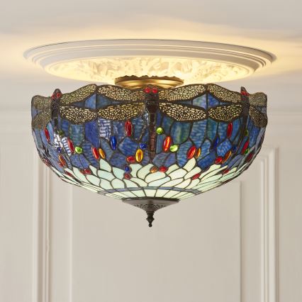 Endon 111899 - Elegáns Tiffany DRAGONFLY mennyezeti lámpa, 3xE27/10W/230V, átmérő 50 cm