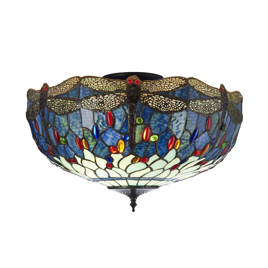 Endon 111899 - Elegáns Tiffany DRAGONFLY mennyezeti lámpa, 3xE27/10W/230V, átmérő 50 cm