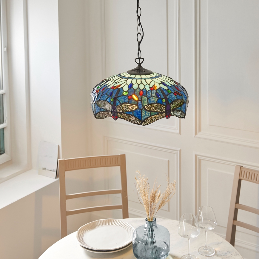 Endon 112195 - Tiffany DRAGONFLY láncos csillár 1xE27/60W/230V, átmérő 41 cm