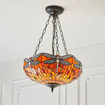 Endon 64076 - Tiffany DRAGONFLY láncos csillár 3xE27/60W/230V átm. 41 cm