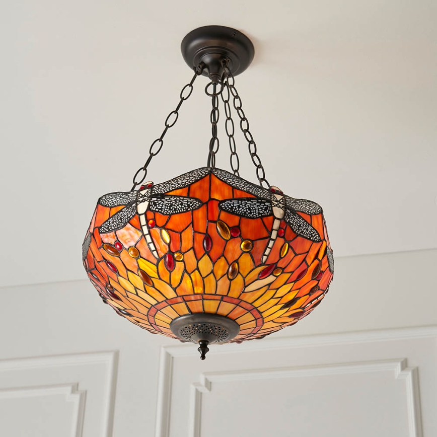 Endon 64076 - Tiffany DRAGONFLY láncos csillár 3xE27/60W/230V átm. 41 cm