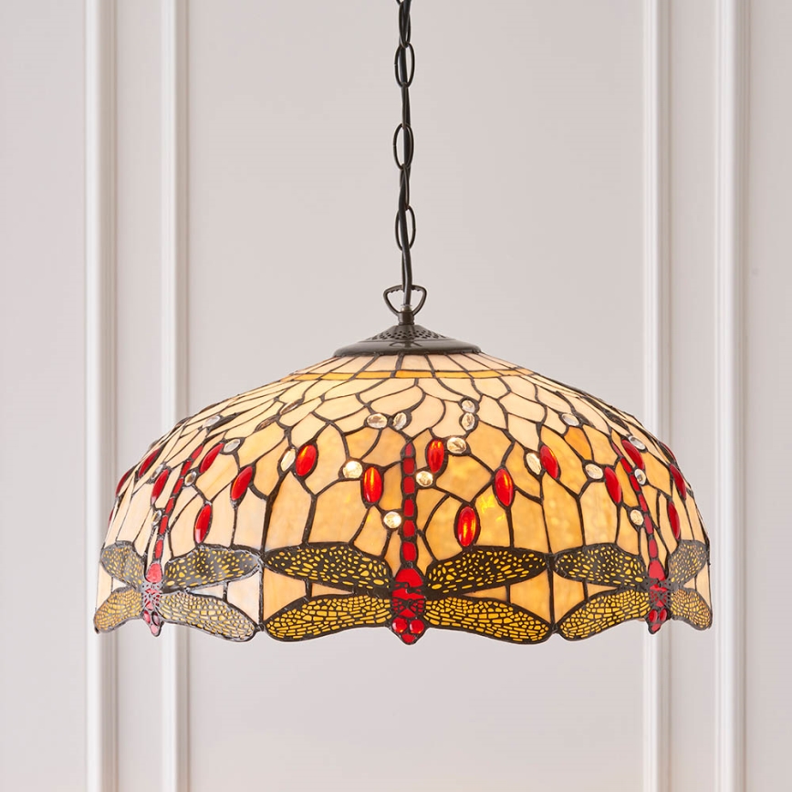 Endon 64079 - Láncos csillár Tiffany DRAGONFLY 3xE27/60W/230V átmérő 50 cm