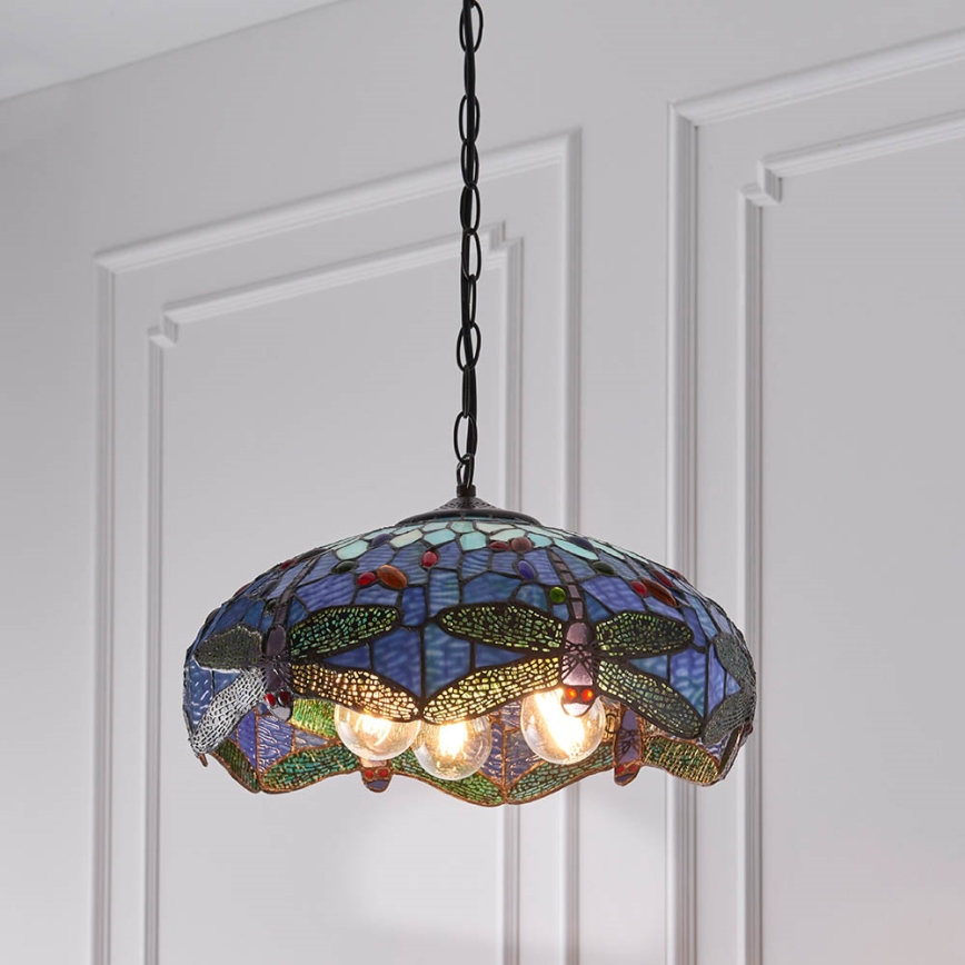 Endon 64080 - Láncra akasztott Tiffany DRAGONFLY csillár, 3xE27/60W/230V, átmérő 41 cm