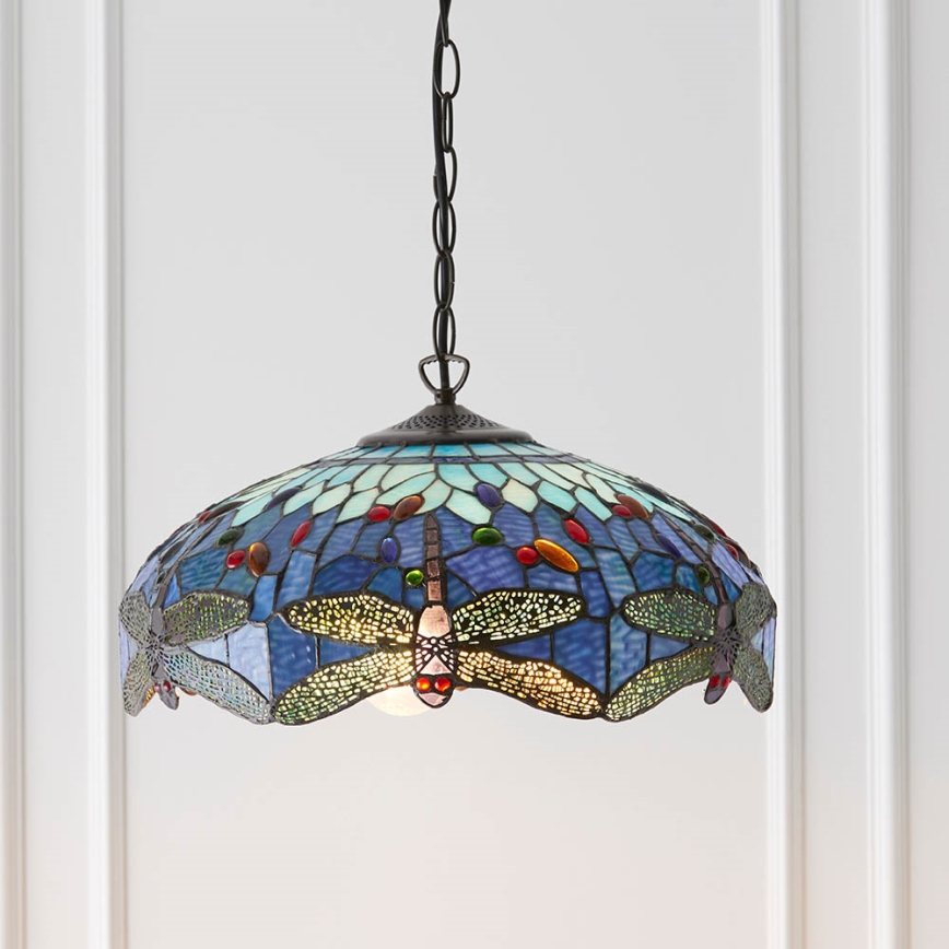 Endon 64080 - Láncra akasztott Tiffany DRAGONFLY csillár, 3xE27/60W/230V, átmérő 41 cm