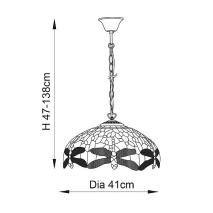 Endon 64080 - Láncra akasztott Tiffany DRAGONFLY csillár, 3xE27/60W/230V, átmérő 41 cm