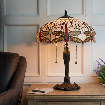 Endon 64085 - Tiffany DRAGONFLY asztali lámpa 2xE27/60W/230V Ø 41 cm