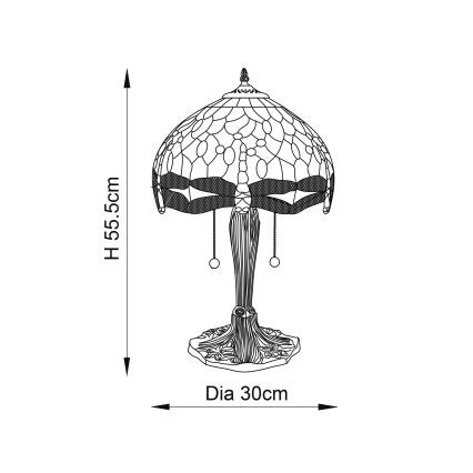 Endon 64086 - Asztali lámpa Tiffany DRAGONFLY 2xE27/60W/230V átm. 30 cm