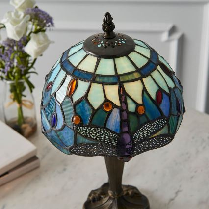 Endon 64088 - Asztali lámpa Tiffany DRAGONFLY 1xE14/7W/230V Ø 20 cm