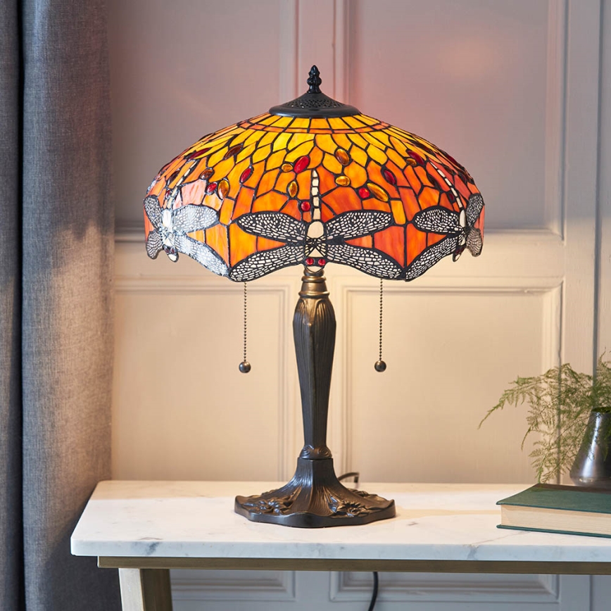 Endon 64093 - Tiffany DRAGONFLY asztali lámpa, 2x E27, 60 W, 230 V, Ø 41 cm