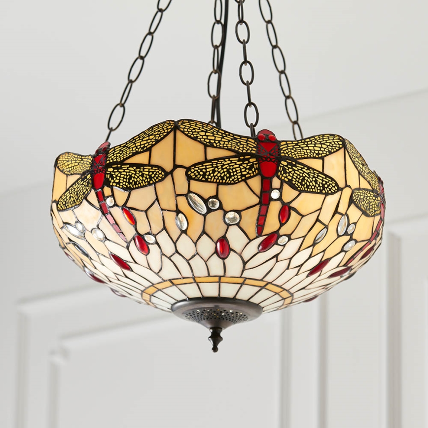 Endon 70759 - Láncra függesztett Tiffany DRAGONFLY 3xE27/60W/230V átmérő 41 cm