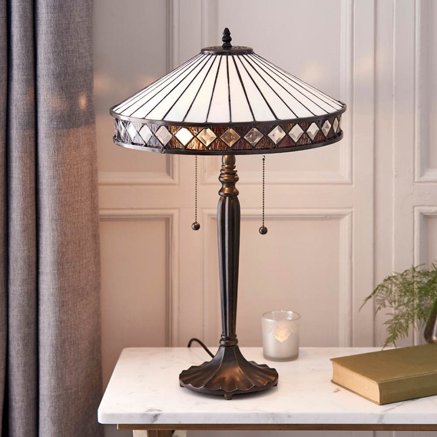 Endon 70935 - FARGO Tiffany-stílusú asztali lámpa, 2x E27 (max. 60 W), 230 V, átmérő 41,5 cm