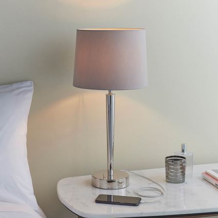 Endon 72175 - Asztali lámpa USB porttal SYON 1xE14/40W/230V fényes króm/beige