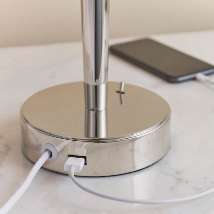 Endon 72175 - Asztali lámpa USB porttal SYON 1xE14/40W/230V fényes króm/beige