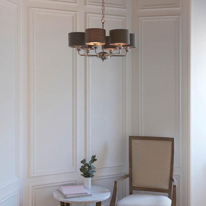 Endon 94381 - Csillár láncon HIGHCLERE 6xE14/28W/230V szürke/fényezett króm