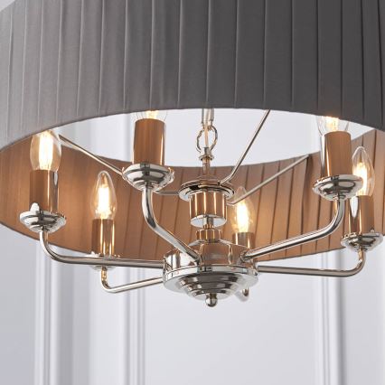Endon 94397 - Csillár láncon HIGHCLERE 6xE14/40W/230V szürke/fényezett króm átm. 35 cm