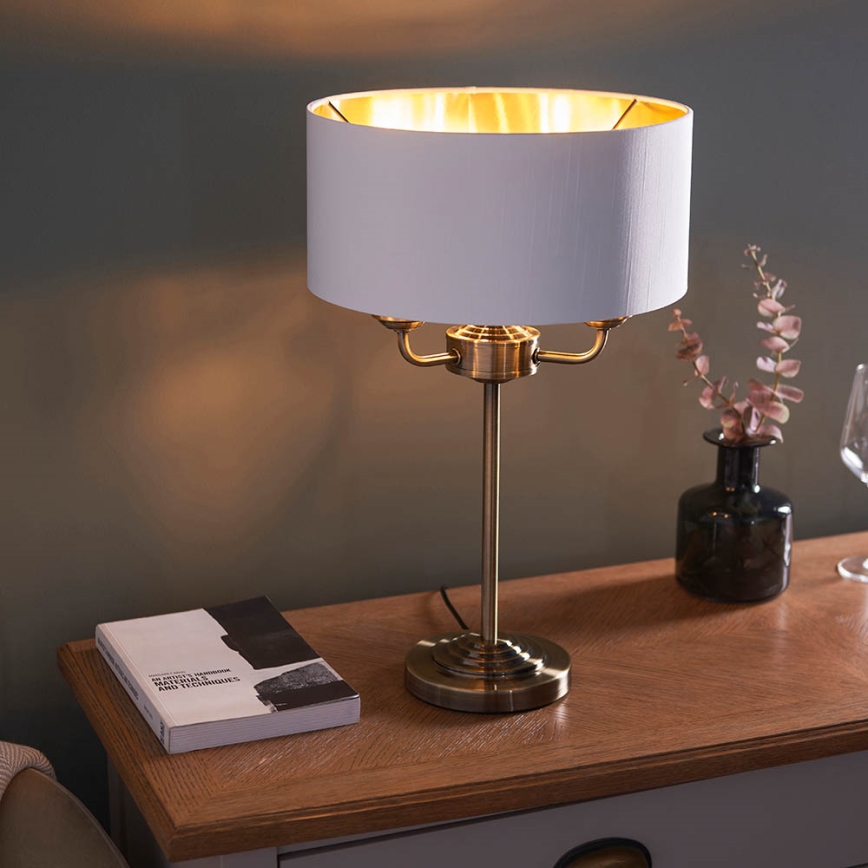 Endon 98932 - Asztali lámpa HIGHCLERE 3xE14/18W/230V fehér/sárgaréz átm. 32 cm