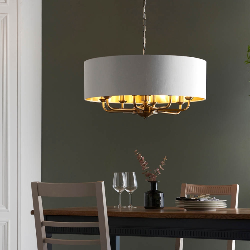 Endon 98938 - HIGHCLERE láncos csillár 8xE14/40W/230V, átm. 70 cm, fehér/sárgaréz