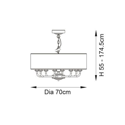 Endon 98938 - HIGHCLERE láncos csillár 8xE14/40W/230V, átm. 70 cm, fehér/sárgaréz