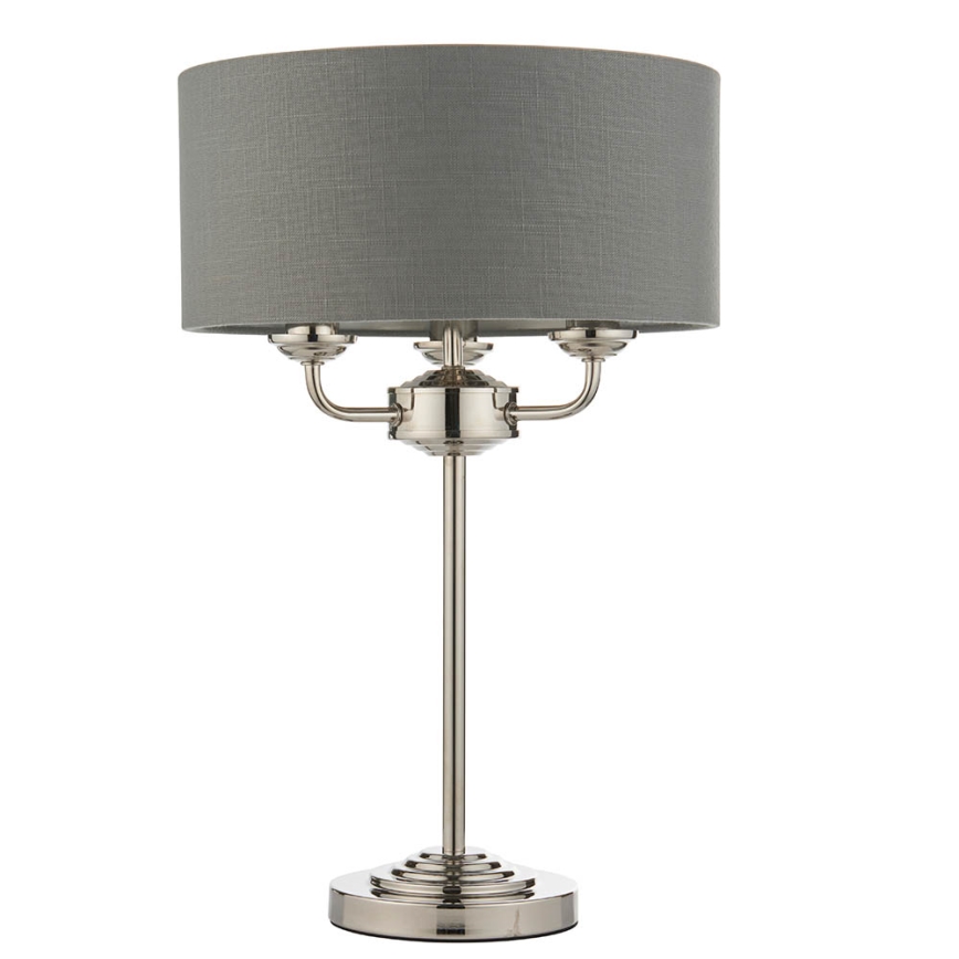 Endon 99149 - Asztali lámpa HIGHCLERE 3xE14/18W/230V szürke/fényezett króm átm. 32 cm