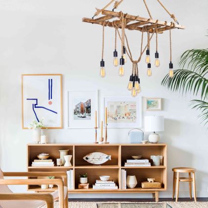 EREBOS kábelen függő csillár 12xE27/40W/230V barna