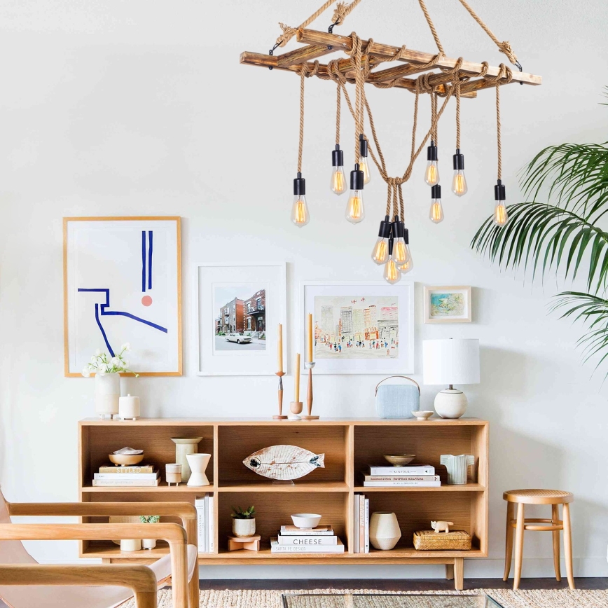 EREBOS kábelen függő csillár 12xE27/40W/230V barna