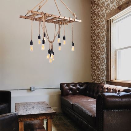 EREBOS kábelen függő csillár 12xE27/40W/230V barna