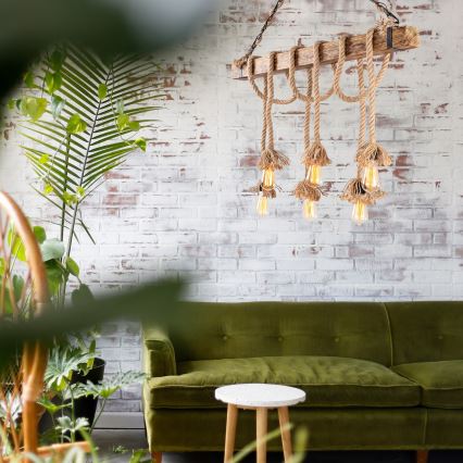 EREBOS zsinóron függő csillár, 6xE27/40W/230V, barna