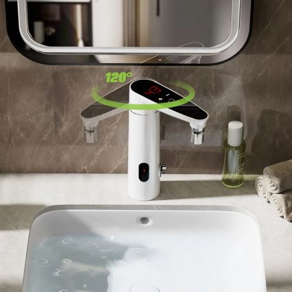 Érintőképernyős átfolyós vízmelegítő érzékelővel és LED kijelzővel 3000W/230V IPX4 fehér