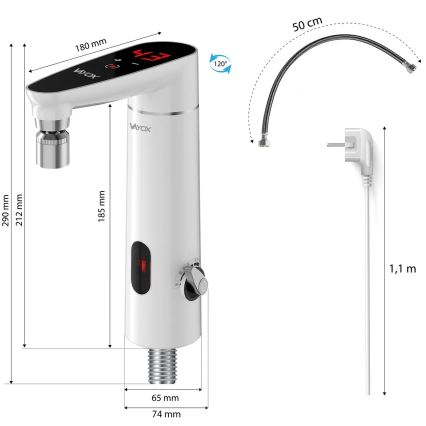 Érintőképernyős átfolyós vízmelegítő érzékelővel és LED kijelzővel 3000W/230V IPX4 fehér