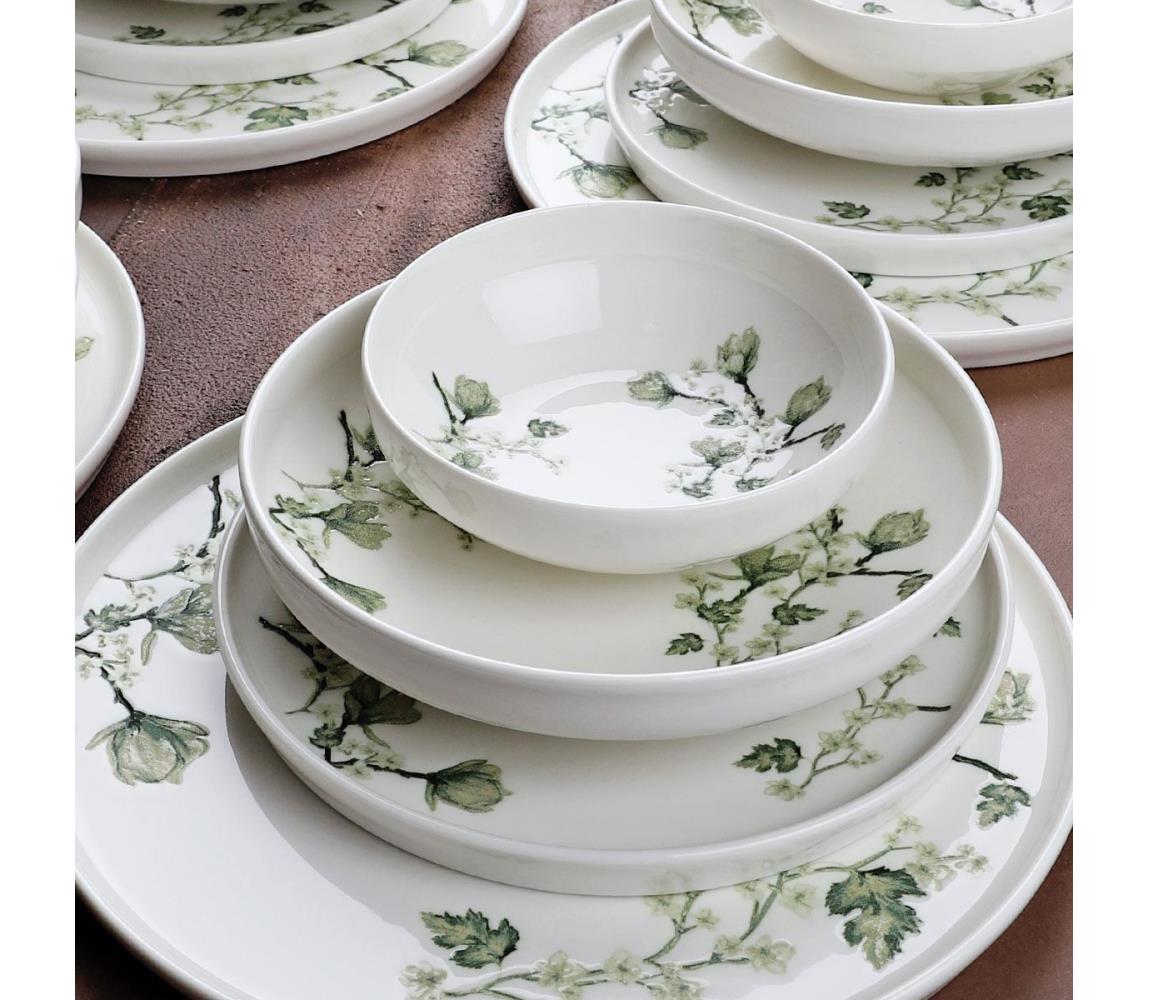 Étkezési szett 24 db fehér/zöld/porcelán 335RTN1207
