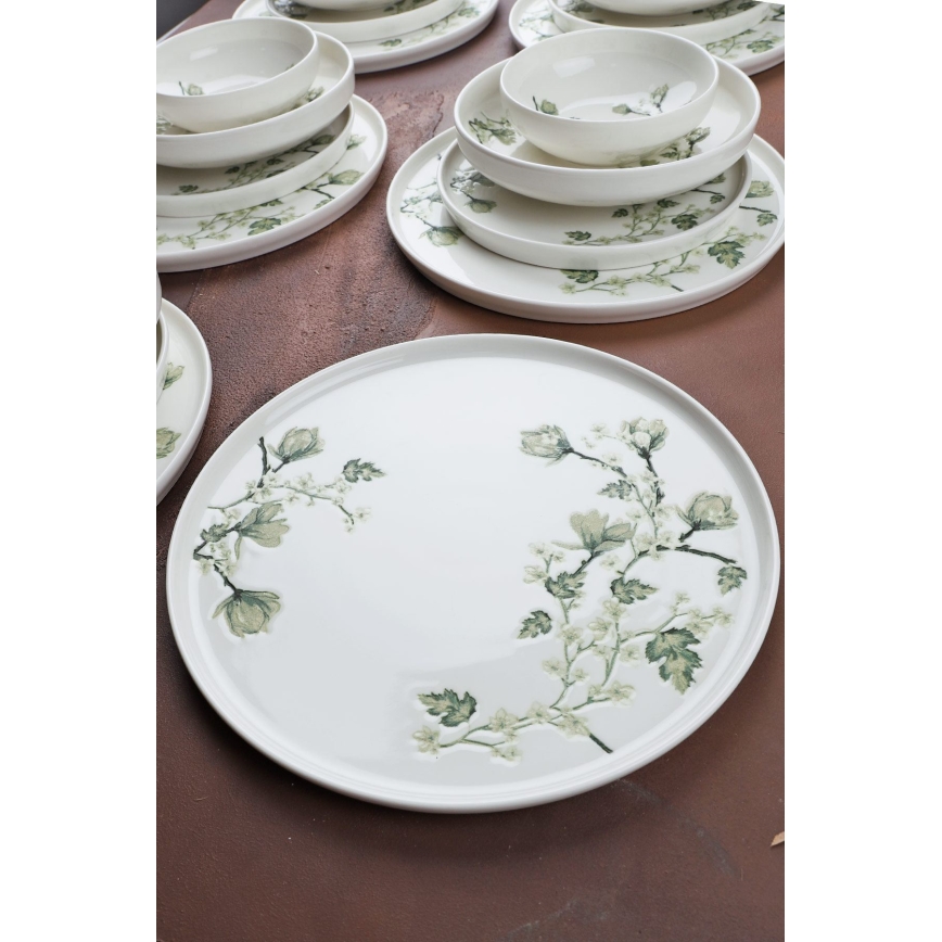 Étkezési szett 24 db fehér/zöld/porcelán