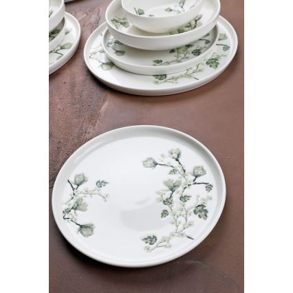 Étkezési szett 24 db fehér/zöld/porcelán