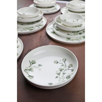 Étkezési szett 24 db fehér/zöld/porcelán