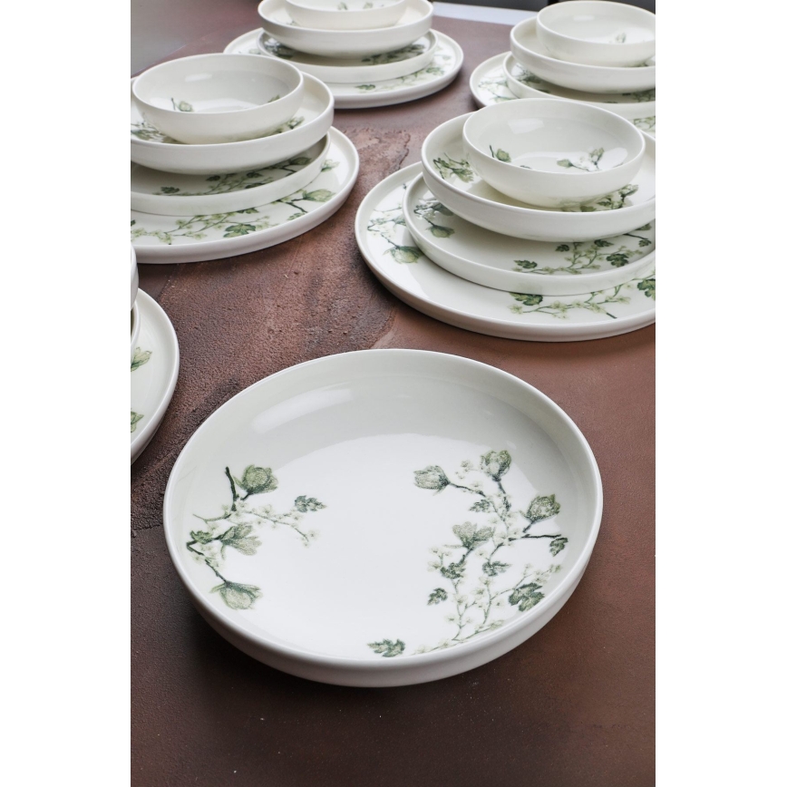 Étkezési szett 24 db fehér/zöld/porcelán