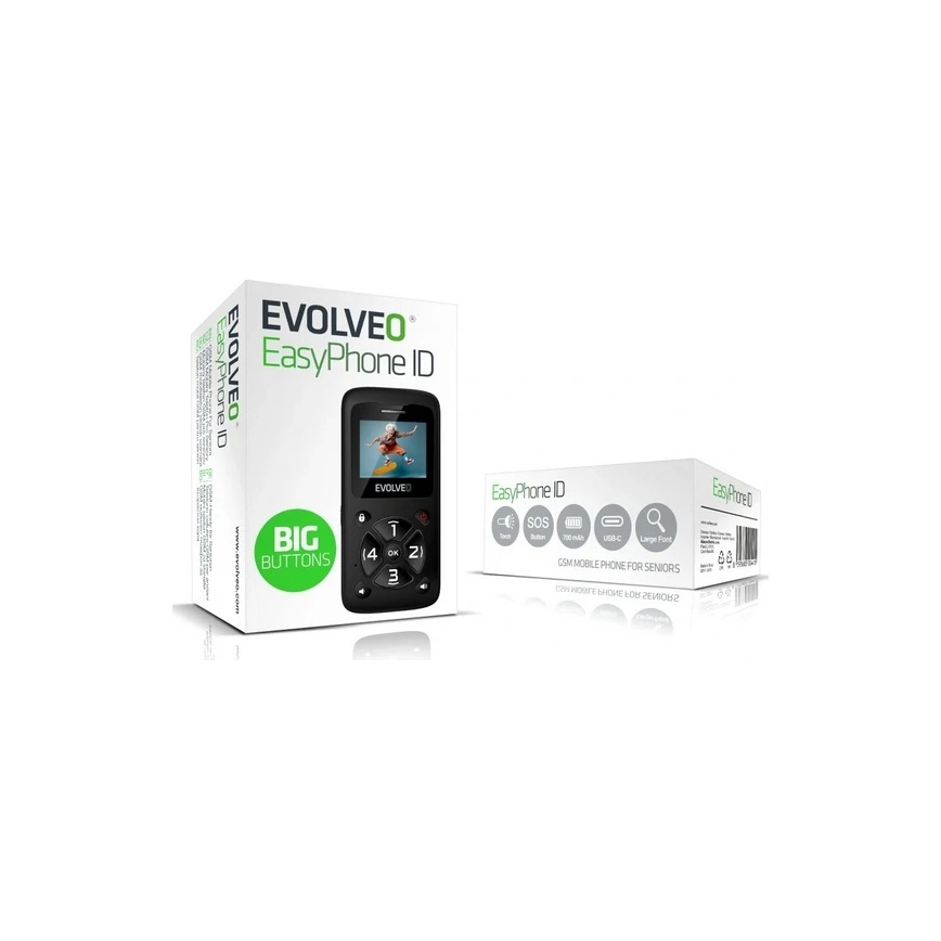 Evolveo - EasyPhone ID mobiltelefon időseknek, fekete