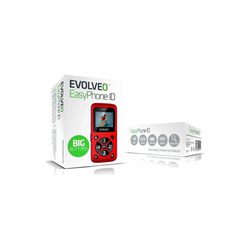 Evolveo - EasyPhone ID mobiltelefon időseknek, piros