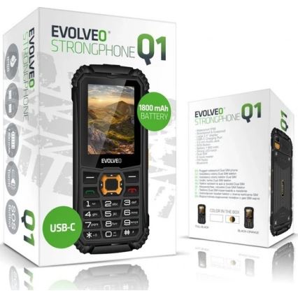Evolveo - StrongPhone Q1, vízálló Dual SIM telefon, fekete - narancssárga